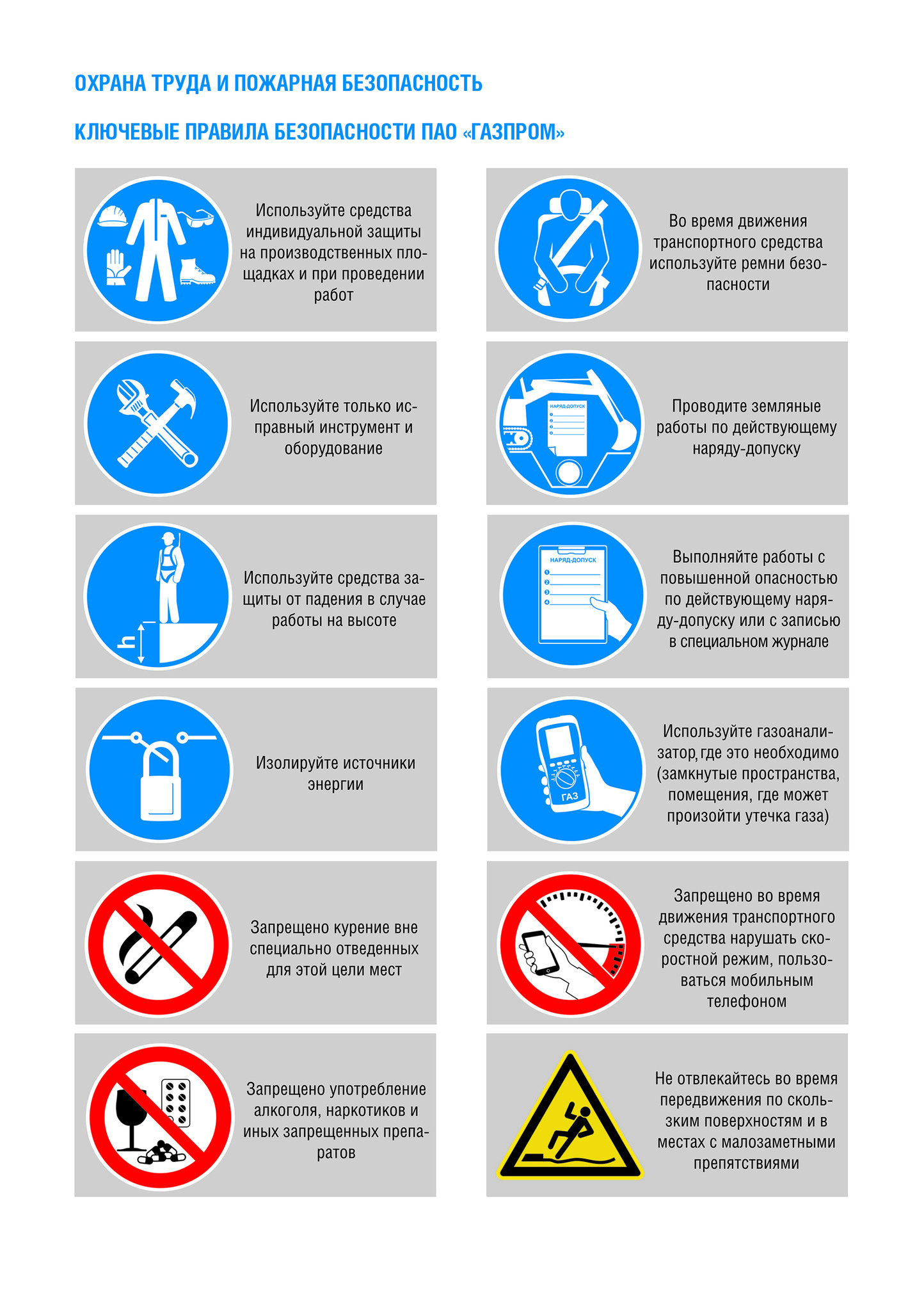8 категорий безопасности. 12 Правил Газпрома.